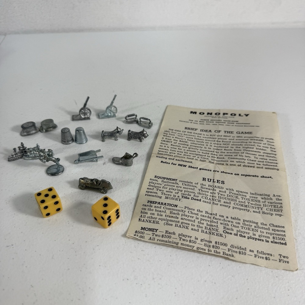 Vintage Metal‎ Monopoly Game Tokens Bulk Lot Classic Collectible Pieces  Dice